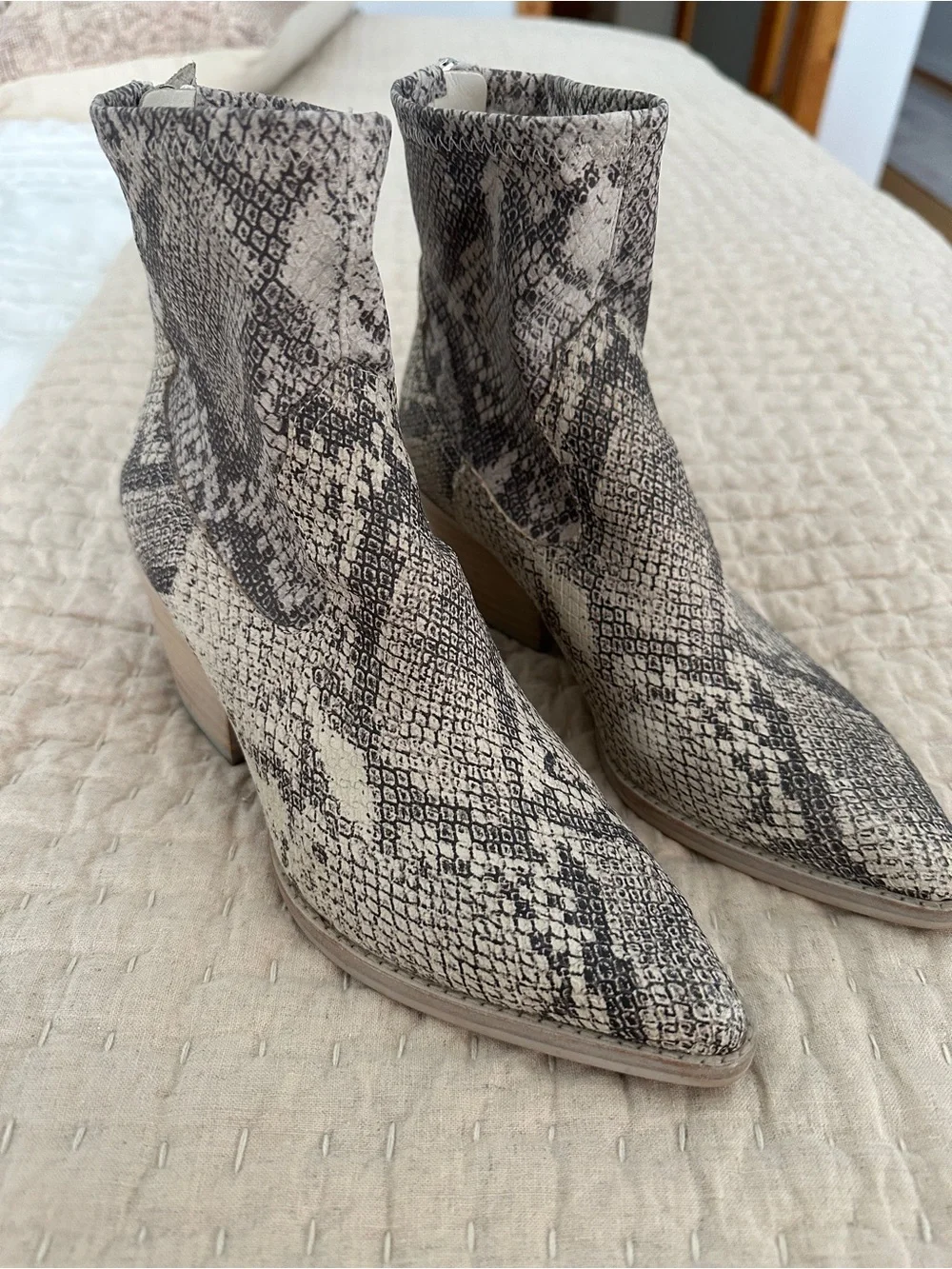 Dolce Vita Snake-Print Pointed Toe Ankle Booties in Neutral